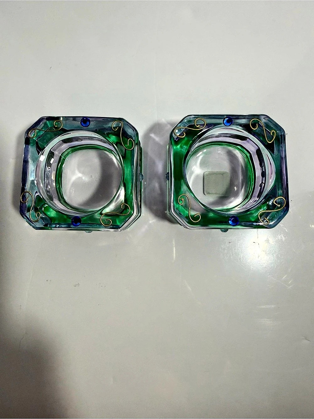 PartyLite Mardi Gras Crystal Tealight Holders Vintage Retired Pair P7271 NWOT